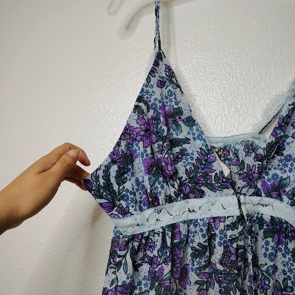 Free People Women's Purple and Blue Floral Croptop Babydoll Camisole Sz L NWOT - Picture 5 of 12